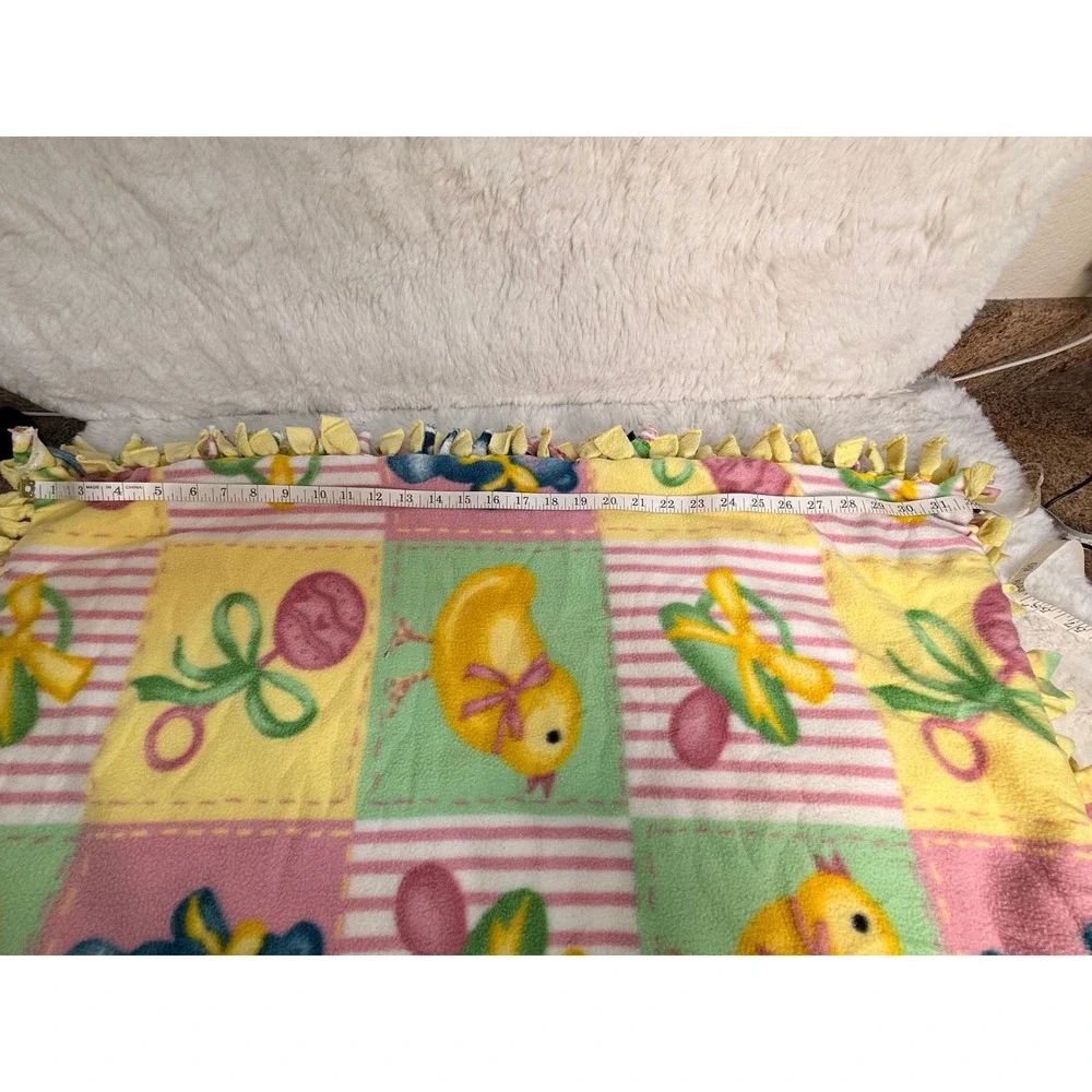 Handmade Fleece Tie Blanket Baby Duck Teddy Bear Pink Yellow Blue 56x32 Throw